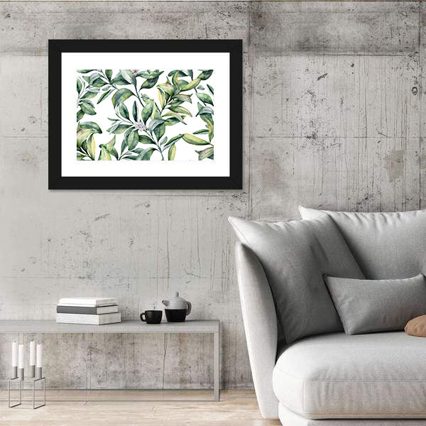 Watercolor Leafy Floral Pattern Canvas Wall Art