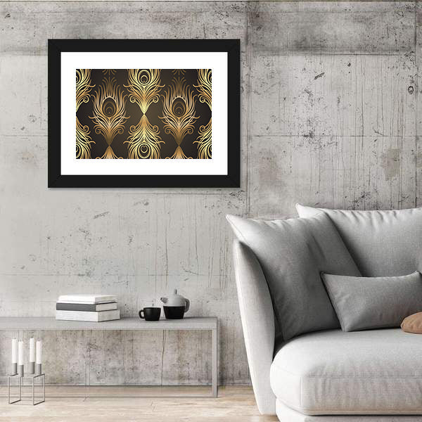 Gold and Black Peacock Feather Mandala Canvas Wall Art