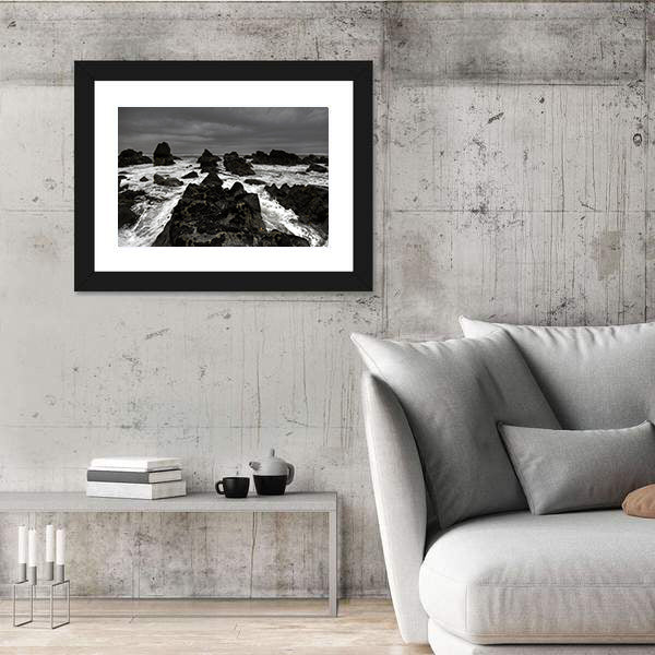 Crashing Waves on Rocky Coastline Canvas Wall Art