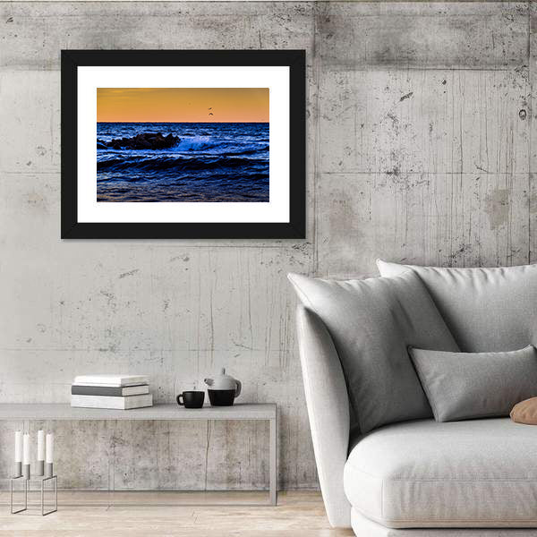 Blue Ocean Waves at Sunset Canvas Wall Art
