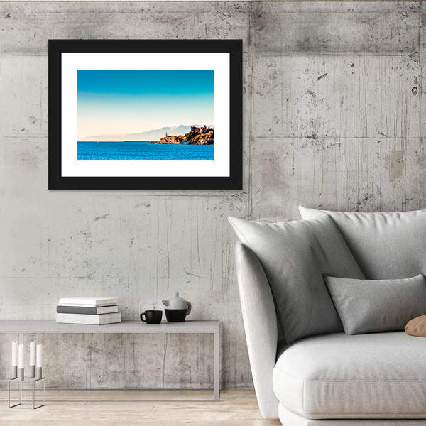 Genoa Coastal Village with Blue Sea Canvas Wall Art