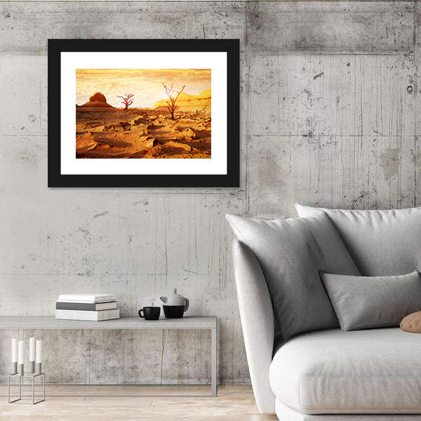 Sunset Over Dry Desert Canvas Wall Art
