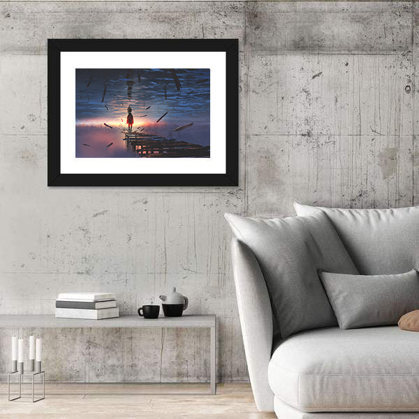 Hooded Figure on Broken Bridge Canvas Wall Art