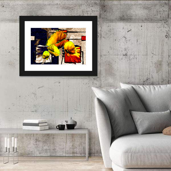 Yellow Poppy Abstract with Geometric Background Canvas Wall Art