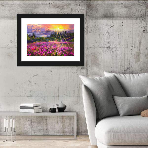 Purple Cosmos Meadow at Golden Hour Canvas Wall Art