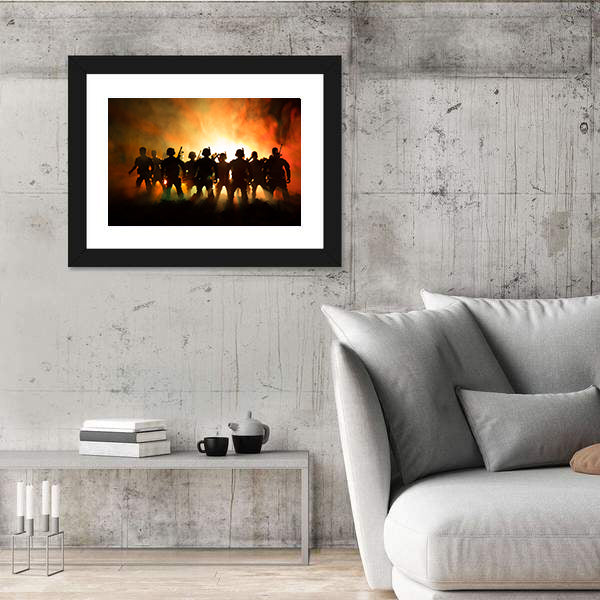 Military Silhouettes in Amber Haze Canvas Wall Art