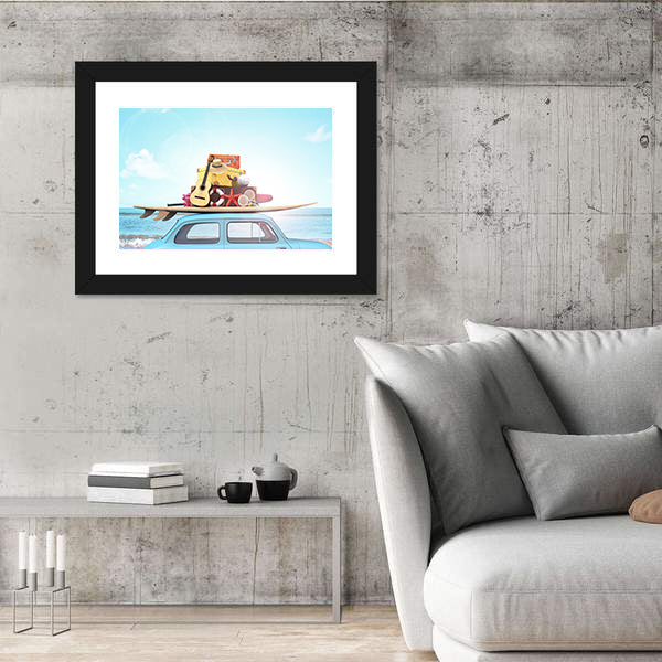 Vintage Beach Car with Surfboard Canvas Wall Art