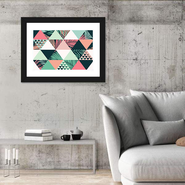 Tropical Geometric Leaves Pattern Canvas Wall Art