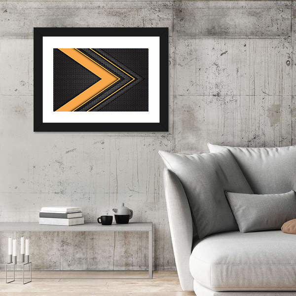 Geometric Orange Chevron Arrow with Honeycomb Texture Canvas Wall Art