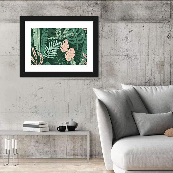 Stylized Tropical Leaves Pattern Canvas Wall Art