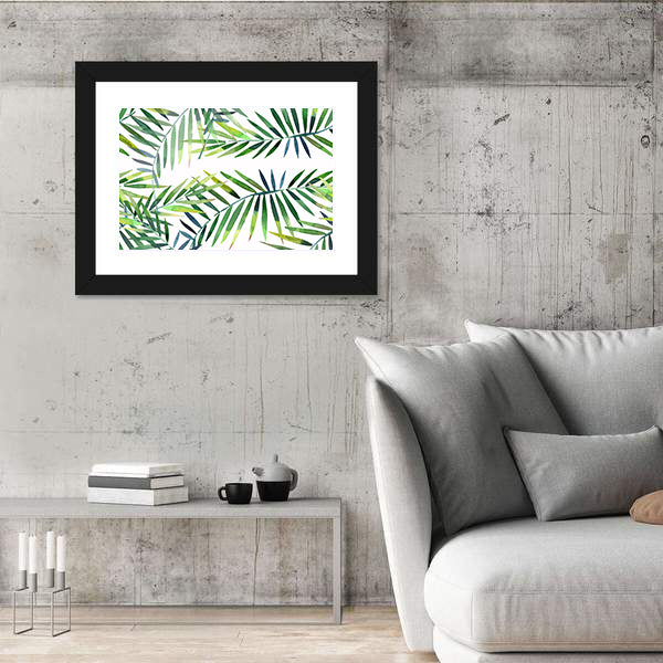 Green Tropical Palm Leaf Pattern Canvas Wall Art