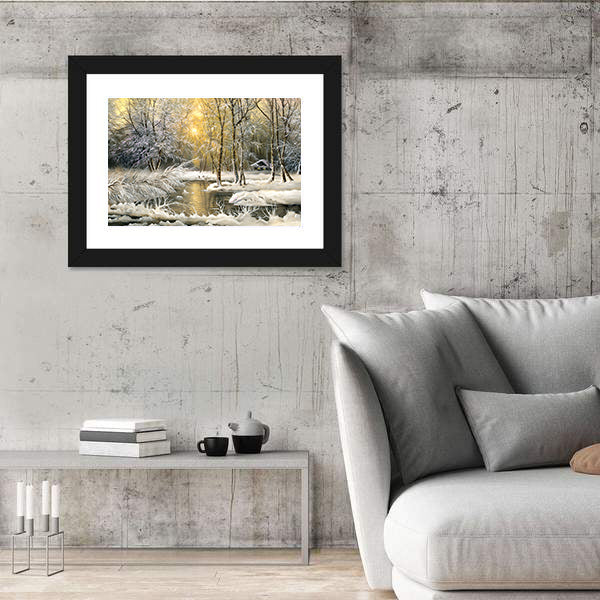 Winter Wooden Forest Lake Canvas Wall Art