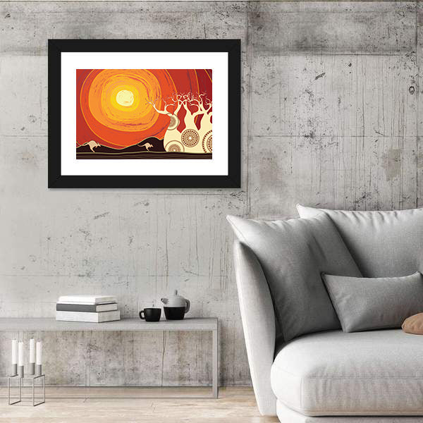 Baobab Trees and Kangaroos at Sunset Canvas Wall Art