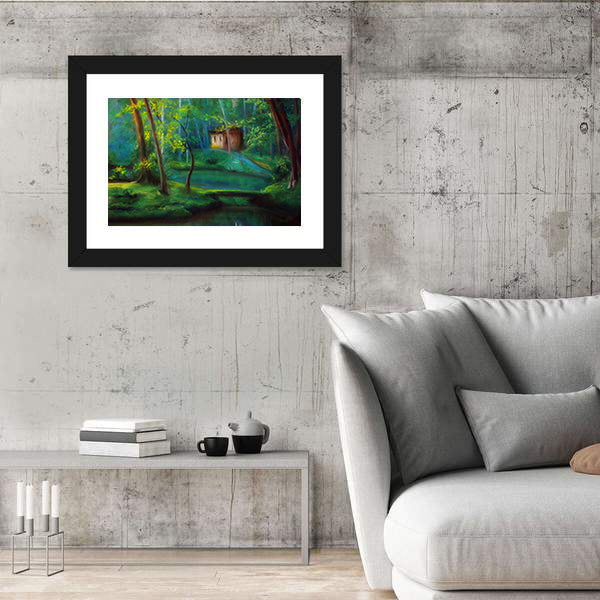 Fairy Tale Forest Cabin at Dusk Canvas Wall Art