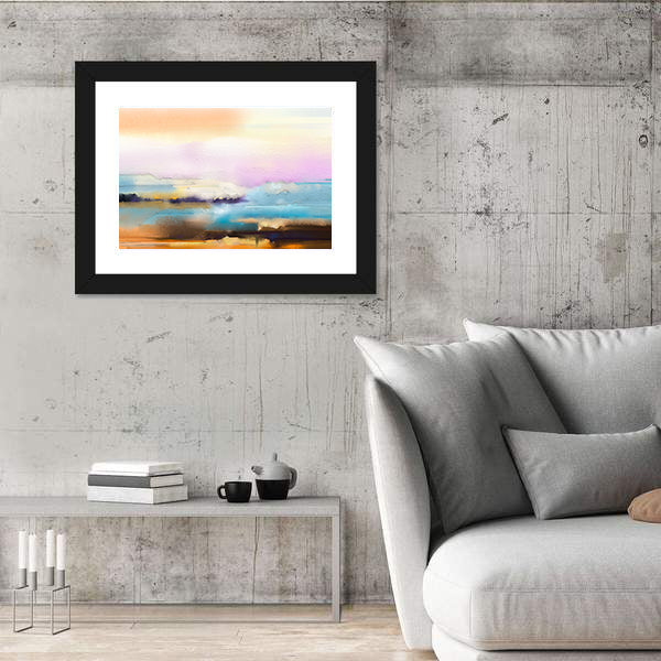 Impasto Abstract Horizon in Sunrise Colors Canvas Wall Art