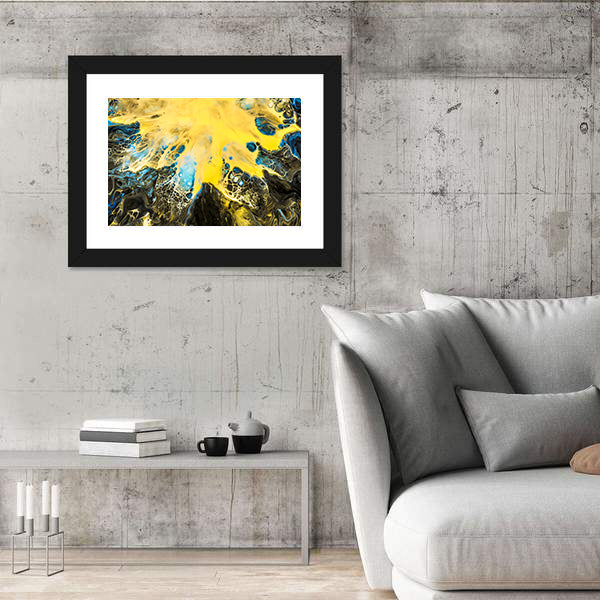 Acrylic Pour Abstract in Gold and Blue Canvas Wall Art