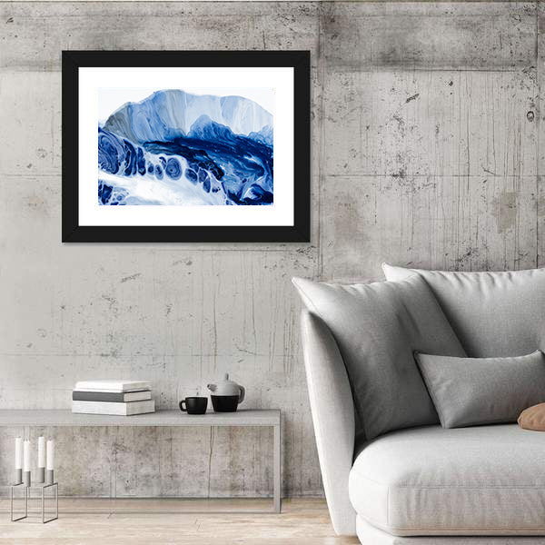 Blue Marbled Abstract with Dark Navy Center Canvas Wall Art