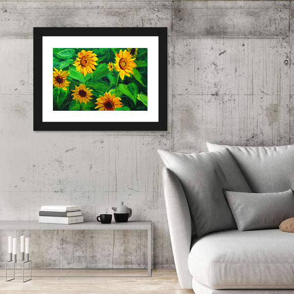 Abstract Sunflowers in Yellow and Green Canvas Wall Art
