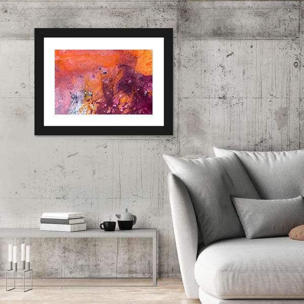 Fluid Acrylic Pour Abstract in Orange and Purple Canvas Wall Art