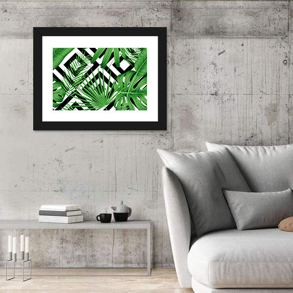 Geometric Tropical Leaves Pattern Canvas Wall Art