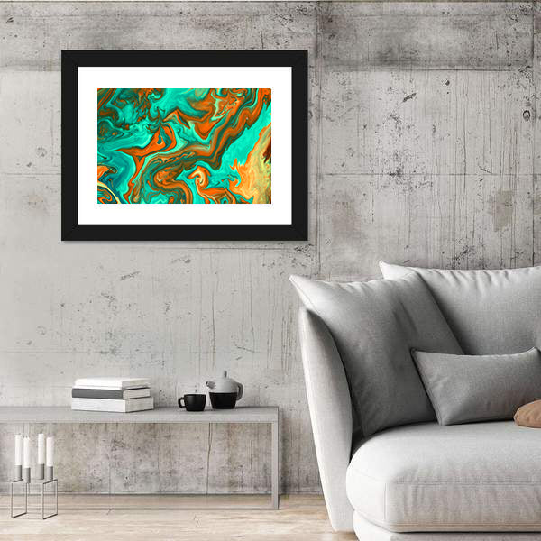 Turquoise and Orange Liquid Abstract Canvas Wall Art