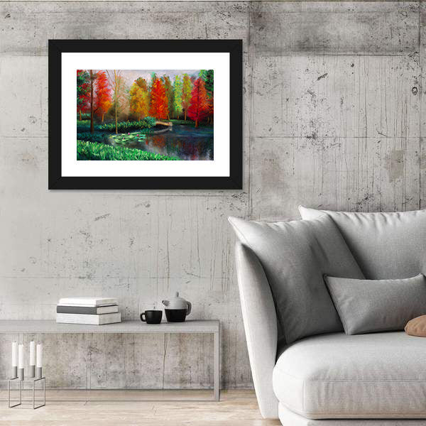 Autumn Lake with Water Lilies Canvas Wall Art