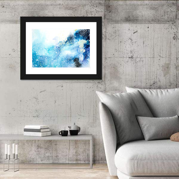 Bluish Watercolor Stains and Drips Canvas Wall Art