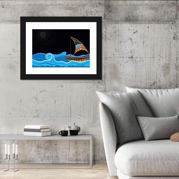 Dotted Sailboat on Starry Sea Canvas Wall Art