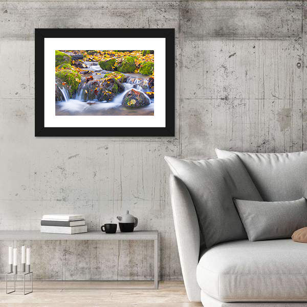 Cascade Waterfall In Autumn Forest Canvas Wall Art