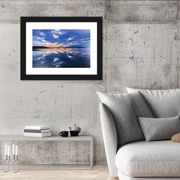 Sunset Over Reflective Lake Canvas Wall Art