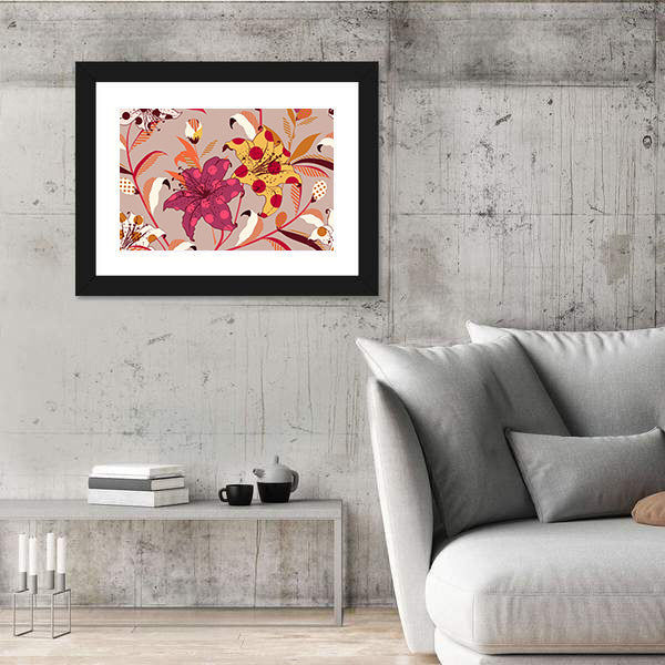 Retro Polka-dot Lily Pattern Canvas Wall Art