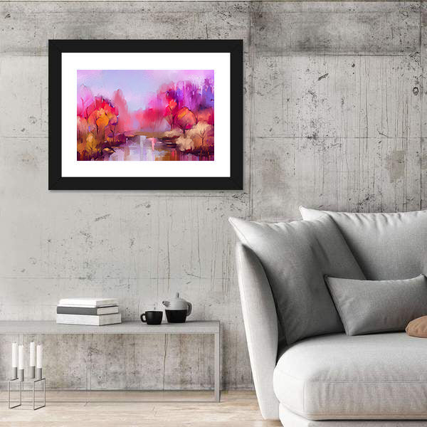 Colorful Autumn River Landscape Canvas Wall Art