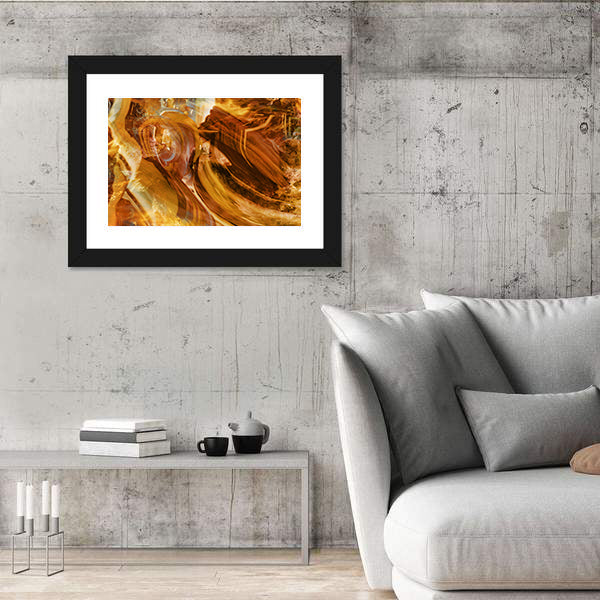 Amber and Gold Abstract with Layered Textures Canvas Wall Art