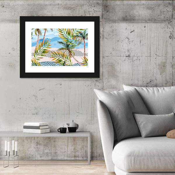 Summer Beach Abstract with Palms Canvas Wall Art