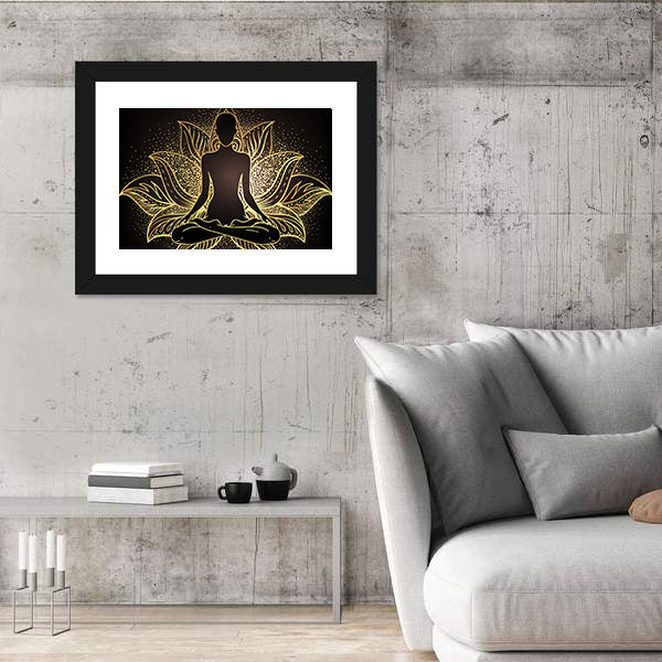 Silhouette In lotus Position Over Ornate Mandala Canvas Wall Art