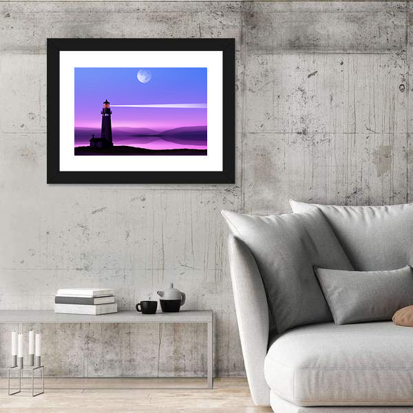 Moonlit Lighthouse Silhouette Canvas Wall Art