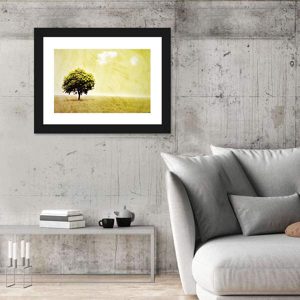 Lone Tree in Yellow Meadow Canvas Wall Art