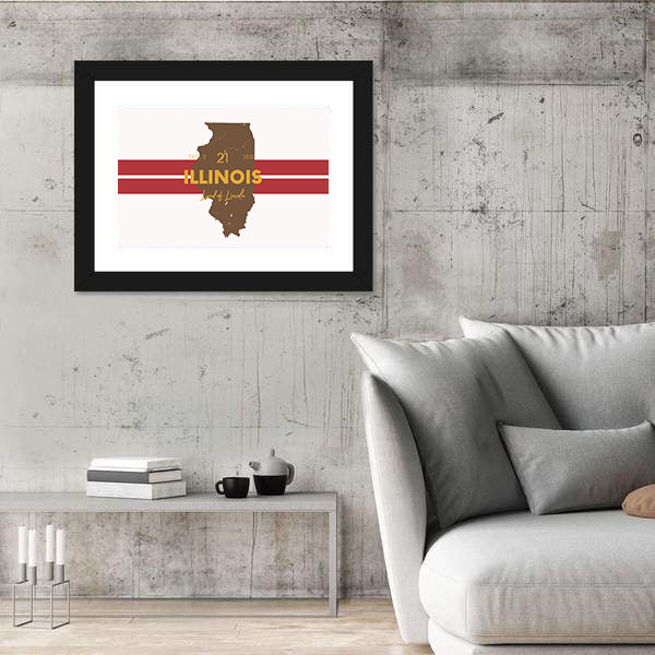 Illinois Map with Land of Lincoln Canvas Wall Art