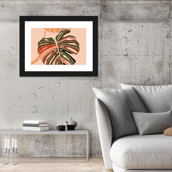 Monstera Leaf Color Block Illustration Canvas Wall Art