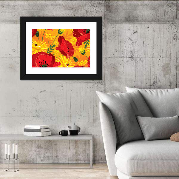 Poppies and Daisies with Ladybugs Canvas Wall Art