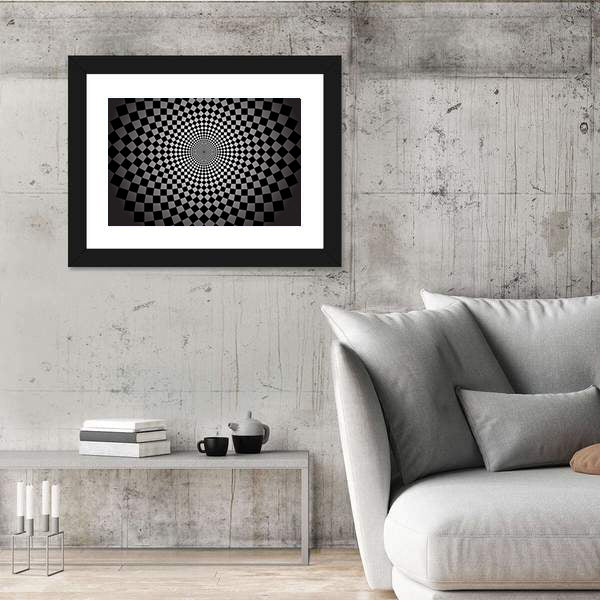 Concentric Checkered Vortex Canvas Wall Art