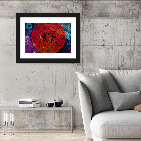 Intricate Red Mandala with Teal Accent Canvas Wall Art