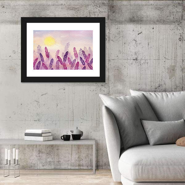 Misty Lavender Field at Sunrise Canvas Wall Art