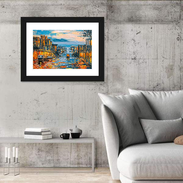San Francisco Cable Cars on Rain-soaked Street Canvas Wall Art