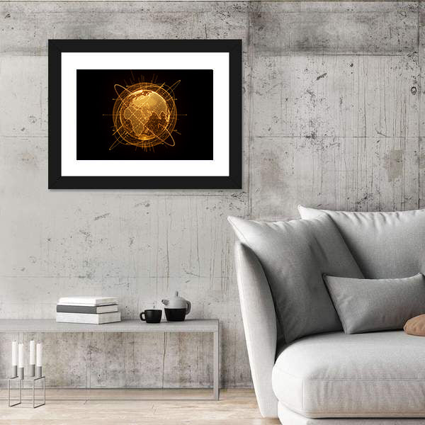 Global Network Wireframe Globe Canvas Wall Art