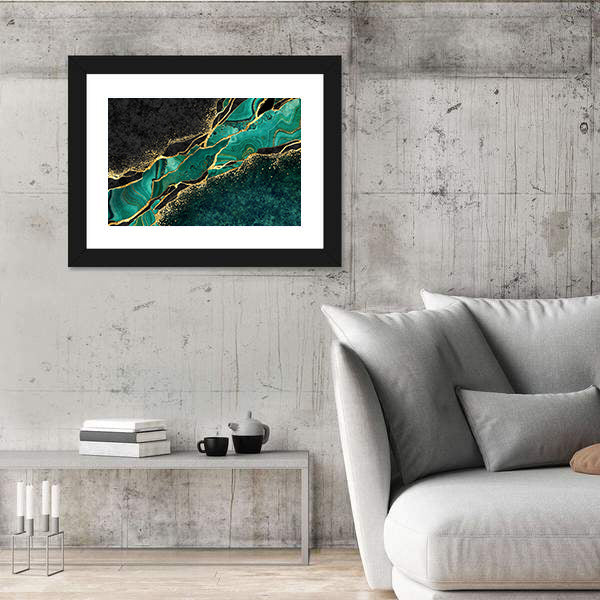 Teal Malachite Geode with Gold Veins Canvas Wall Art