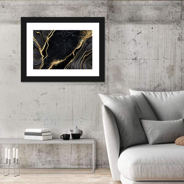 Black Marble With Gold Veins Canvas Wall Art
