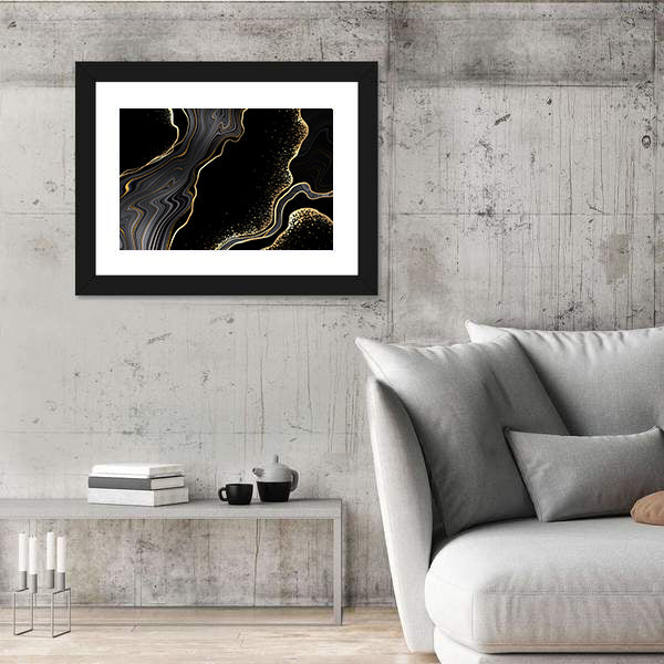 Textured Black Marble With Gold Veins Canvas Wall Art