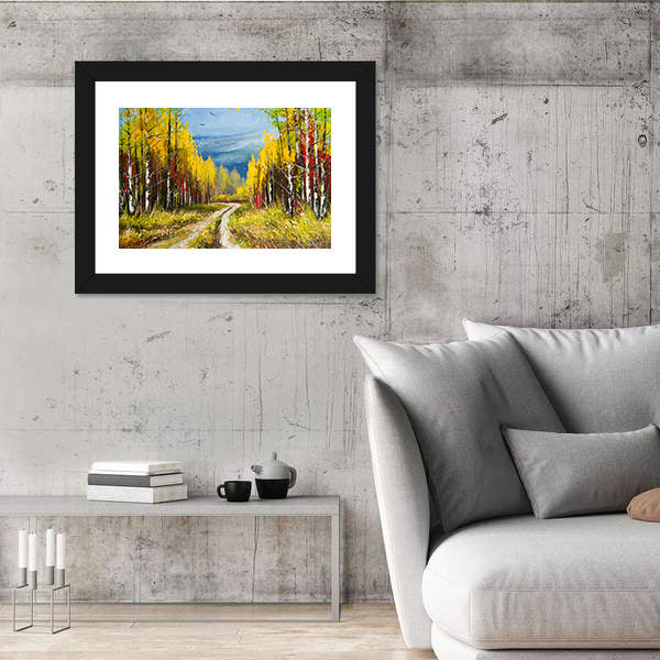 Autumn Forest Path with Birch Trees Canvas Wall Art