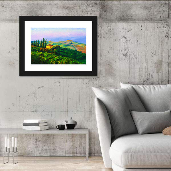 Hilltop Yellow Villa at Sunset Canvas Wall Art